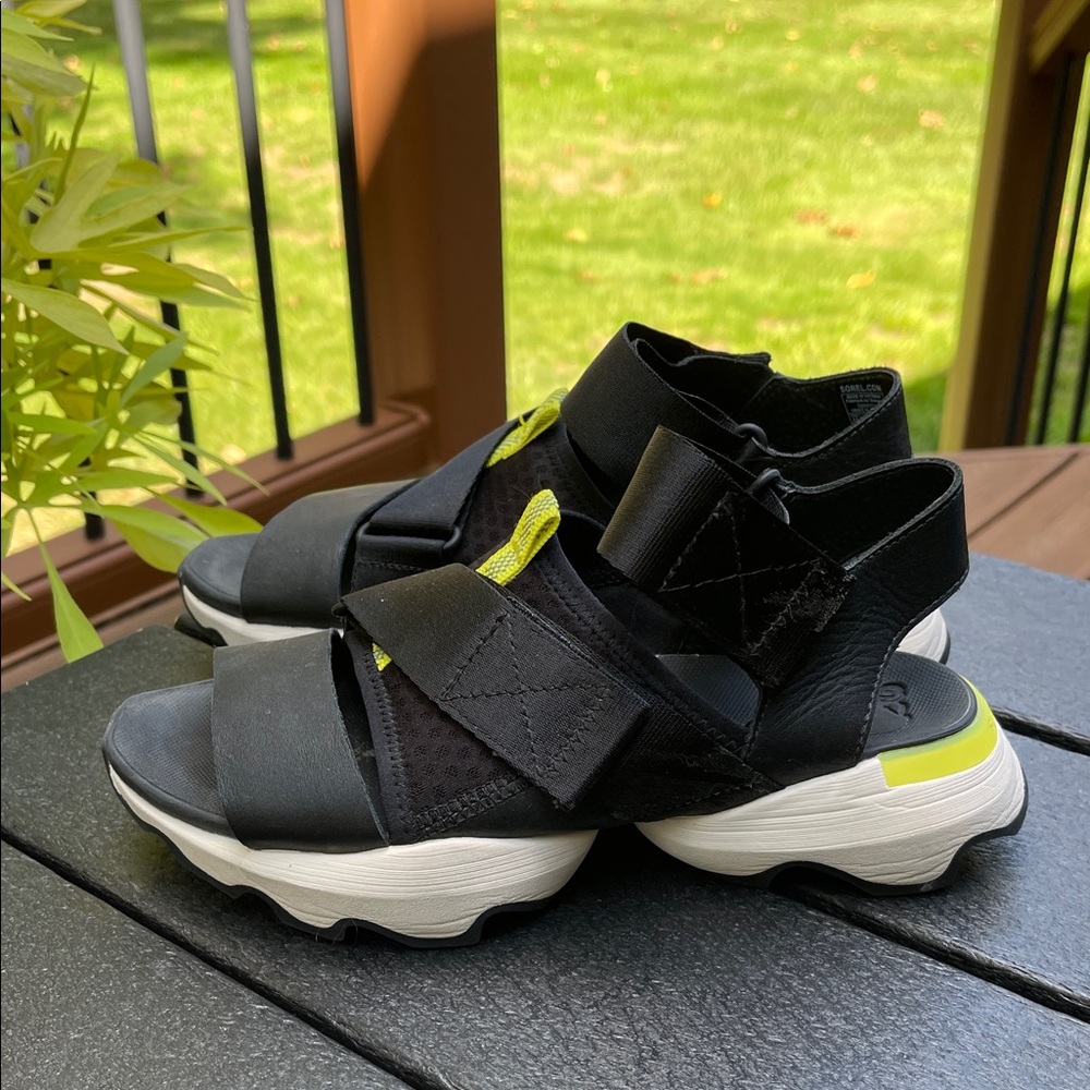 Sorel Black and Neon Sandals